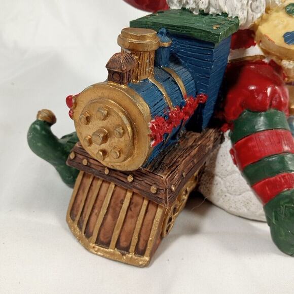 Holiday Christmas Santa Elf Riding Train w/ Paintbrush, Hand painted, Ceramic - Picture 10 of 16